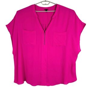 Torrid Blouse Size 6 Georgette Neon Pink Dolman Shirt Zip Front Pocket
